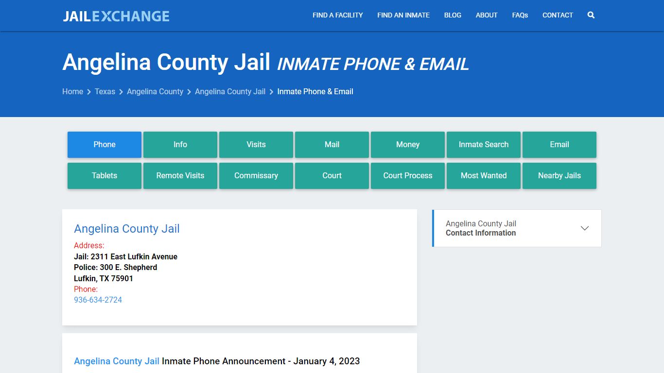 Inmate Phone - Angelina County Jail, TX - Jail Exchange